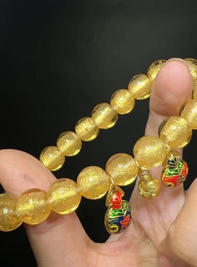 10MM香槟色金箔琉璃吞金兽手链同款手链金箔吞金单圈情侣饰品男女