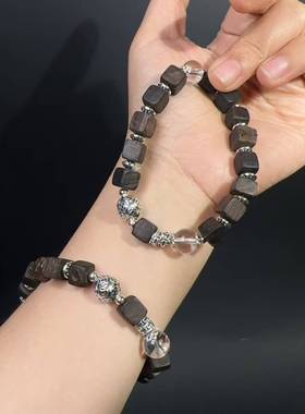 沉瑰宝方块方牌手链女新中式国风设计弹力绳手饰
