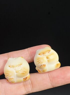象牙果大脸猫咪上下通孔配件diy手工材料项链配饰文玩佛珠手串