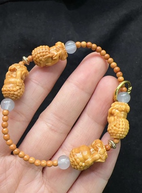 檀香木四不佛搭配橄榄核圆珠3MM文玩手链手串