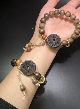 10MM阴沉木搭配沉香木山鬼花钱文玩手链手串