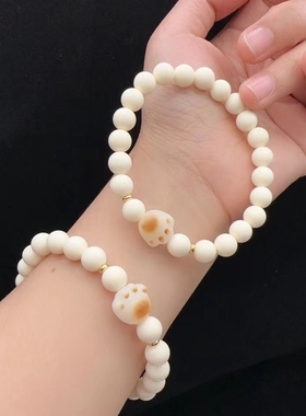 8MM奶呼呼的象牙果手链搭配胖胖菩提根猫爪单圈佛珠串文玩念珠