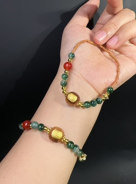 橄榄核竹节搭配崖柏木五条经文贴片细手链手串