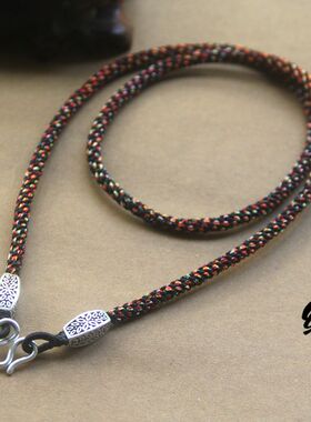 4mm纯手工编织高档红五彩+黑色绳1挂2挂佛牌m扣挂绳包银边牙坠绳