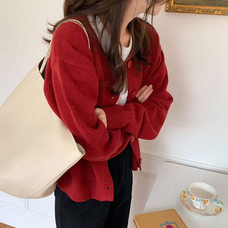百思朵车厘子红毛衣2021春季风开衫 百思朵毛衣