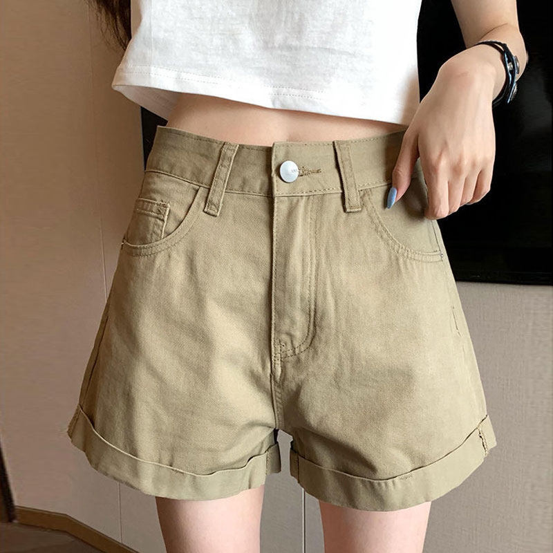 甜辣a字卡其色牛仔短裤显瘦休闲裤 百思朵休闲裤