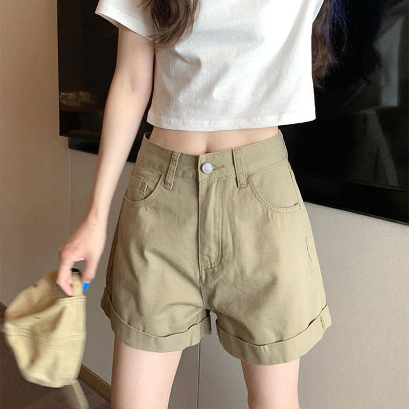 甜辣a字卡其色牛仔短裤显瘦休闲裤 百思朵休闲裤