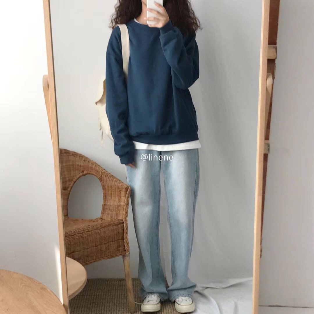 百思朵2020chic春秋孔雀蓝宽松卫衣 百思朵卫衣/绒衫