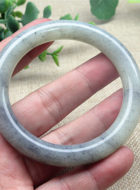 新疆天然和田玉 点墨青花手镯白底点墨水墨意境镯正品带证书