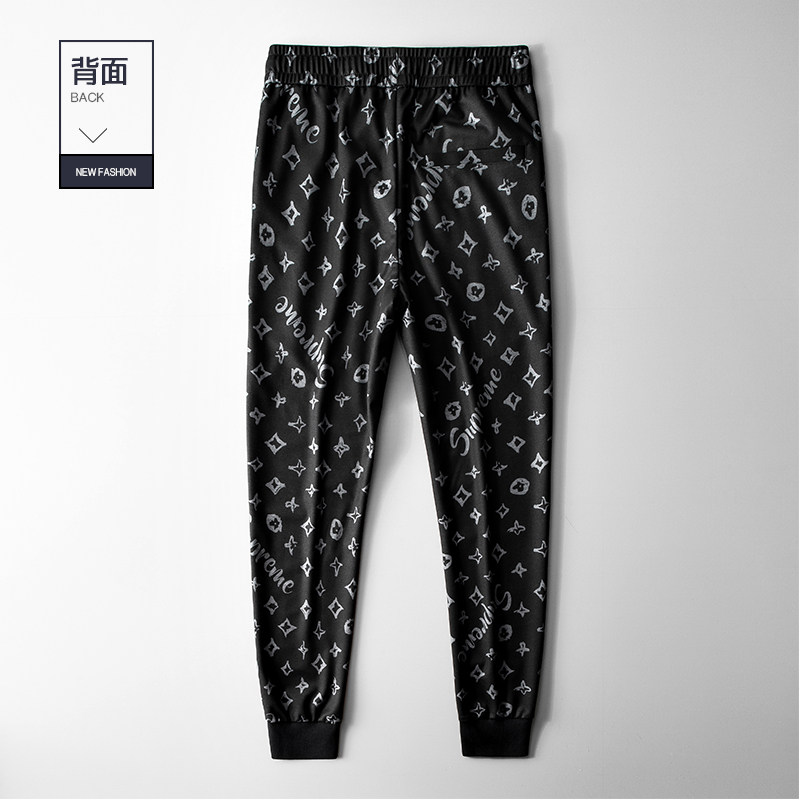 男潮流印花冰丝休闲针织宽松花裤子 麦雷休闲裤