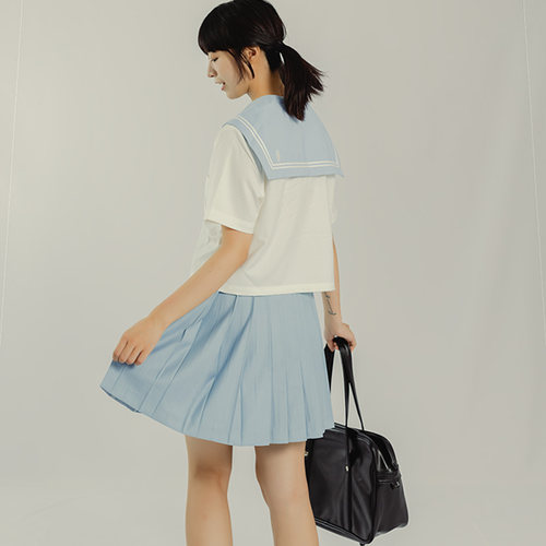 JK制服套装蓝色水手服白二本刺绣短袖日式水手服学生校服春夏款 - 图0