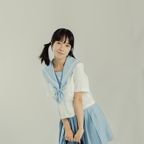 JK制服套装蓝色水手服白二本刺绣短袖日式水手服学生校服春夏款 - 图2
