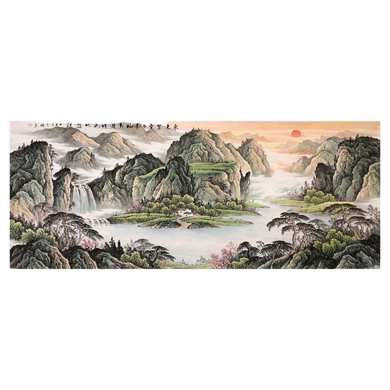 手绘马云聚宝盆山水画客厅挂字办公室装饰风景国中堂沙发背景墙画,淘宝优惠券,粉丝福利购,淘宝优惠卷