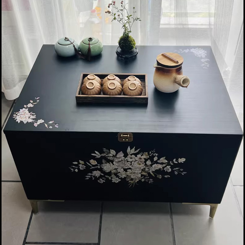 jj-5096.1欧式奢华水移画贝壳花家具翻新漆器圆桌餐桌办公桌橱柜 - 图2