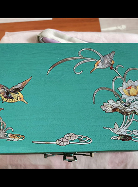 中式花鸟螺钿水移画漆器托盘摆件