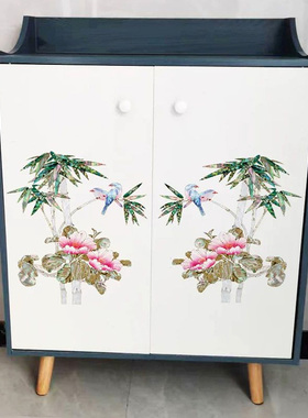 中式花鸟水移画螺钿贴家具橱柜门