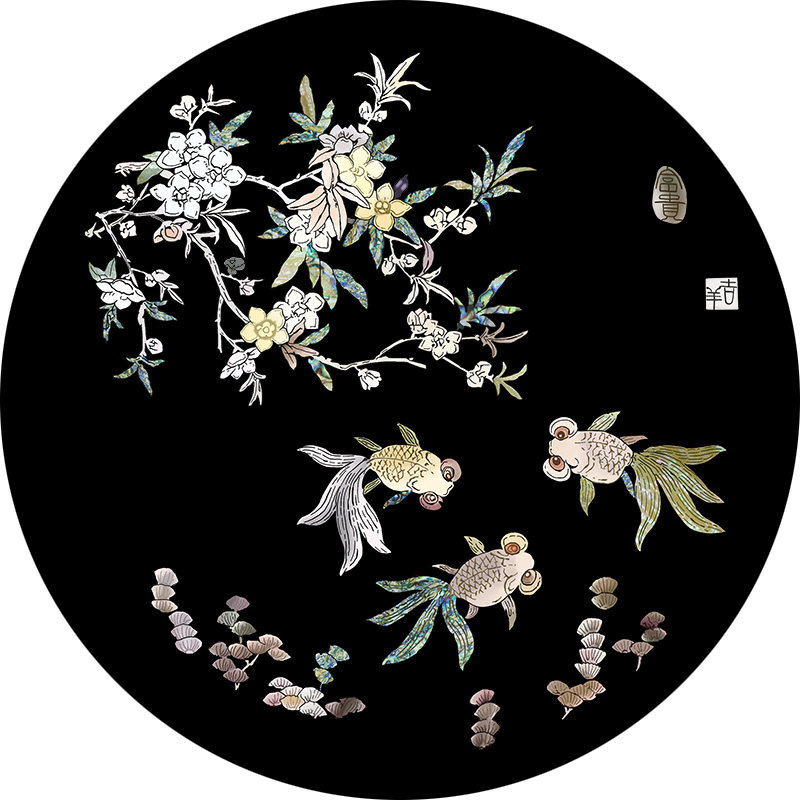 金玉满堂金鱼中式贝雕水移画螺钿贴纸漆器首饰盒托盘圆凳风水摆件,淘宝优惠券,粉丝福利购,淘宝优惠卷