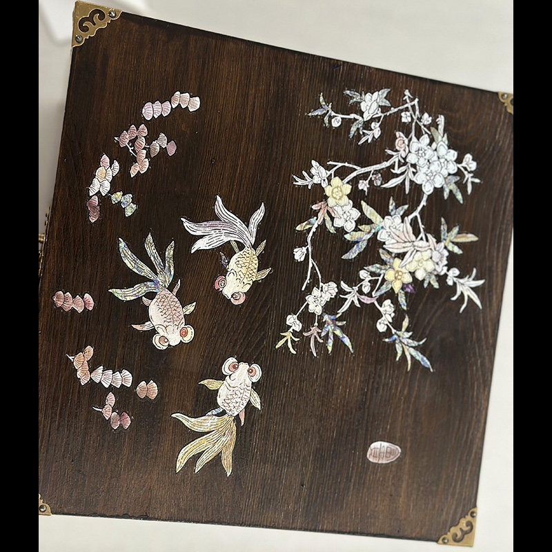 金玉满堂金鱼中式贝雕水移画螺钿贴纸漆器首饰盒托盘圆凳风水摆件,淘宝优惠券,粉丝福利购,淘宝优惠卷