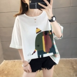 Длинная комфортная брендовая футболка, средней длины, 2022, свободный крой, короткий рукав, в корейском стиле