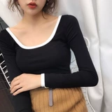 Хлопковый черный лонгслив, тонкая осенняя футболка, термобелье, облегающий крой