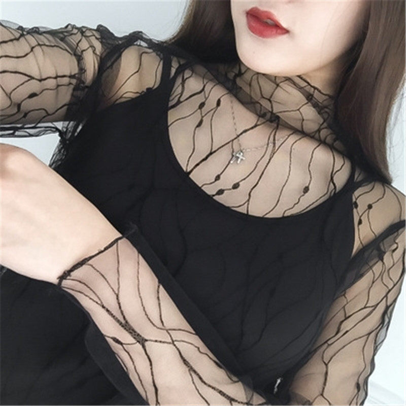 蕾丝打底衫女秋冬新款很仙的网纱纱衣百搭时尚内搭洋气小衫上衣女,淘宝优惠券,粉丝福利购,淘宝优惠卷