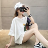 Длинная комфортная брендовая футболка, средней длины, 2022, свободный крой, короткий рукав, в корейском стиле