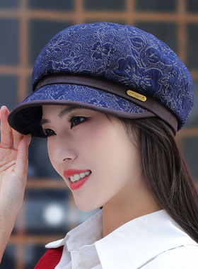 秋冬新款提花遮白发妈妈报童帽