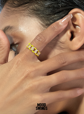 欧美辣妹链条滴油镶钻戒