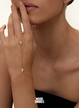 情绪波动925银水钻连指手链女