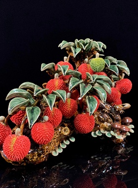 客厅玄关办公桌荔枝摆件陶瓷中式