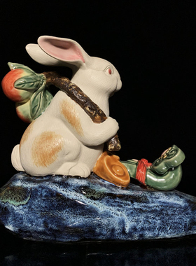 陶瓷祝福中式客厅兔子摆件