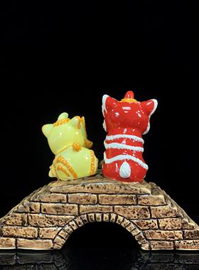 石湾公仔行通济陶瓷摆件客厅电视柜博古架中式装饰品醒狮特色礼品