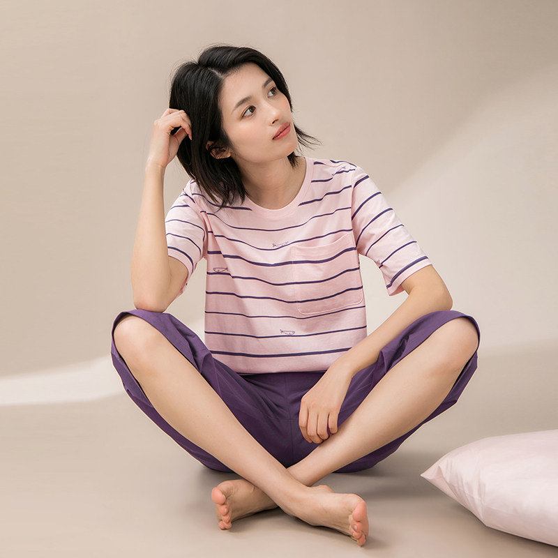 康妮雅纯棉新款夏季简约短袖睡衣 康妮雅睡衣/家居服套装