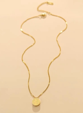 福喜双面项链金色钛钢不掉色