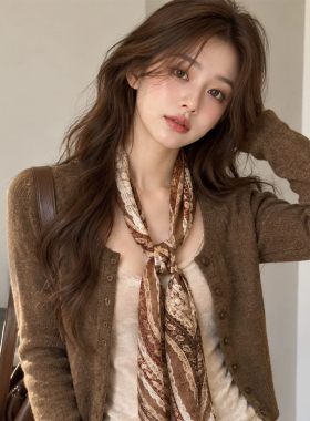非金属布艺项链 美拉德咖色腰果花长条丝巾项链女款秋冬复古配饰