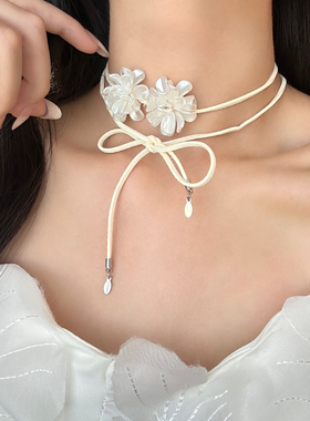 山茶花布艺项链颈链女