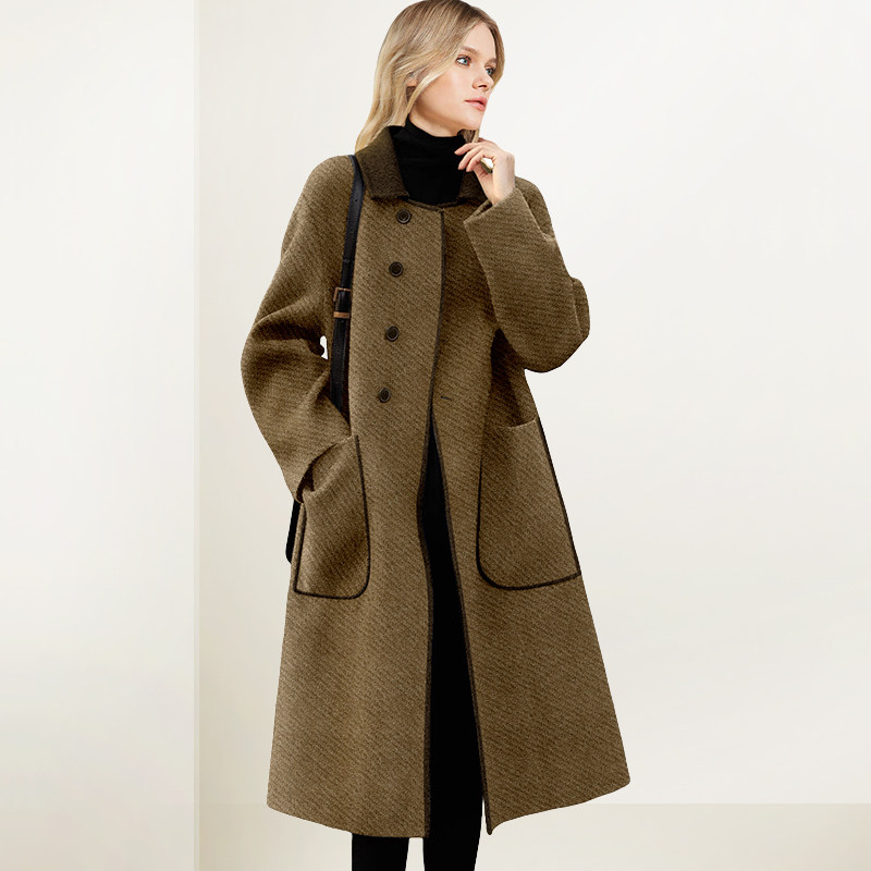法式翻领呢子大衣女2025年冬装新款韩版中长款宽松百搭毛呢外套潮,淘宝优惠券,粉丝福利购,淘宝优惠卷