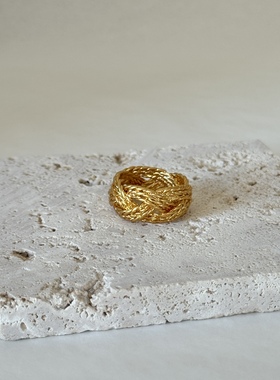 中古风格编织戒指 vintage高级质感复古做旧宽版戒指小众设计轻奢