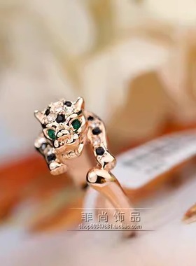 欧美复古夸张野性动物猎豹戒指女时尚个性食指豹子戒指环小众宽版