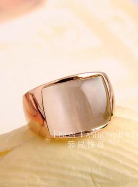 文艺素雅金镶玉猫眼石扳指宽戒指