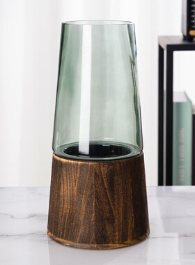 北欧ins风原木透明玻璃花瓶客厅插花摆件设计师家居酒店板房装饰