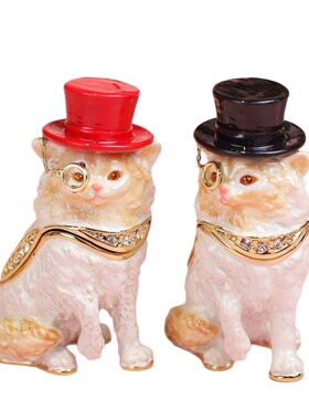 跨境新品合金珐琅首饰盒ins风可爱博士猫咪小摆件家居客厅装饰品