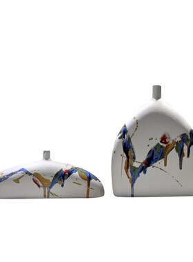 简约田园色釉扁平陶瓷花瓶插花家居装饰电视柜客厅桌面摆件工艺品