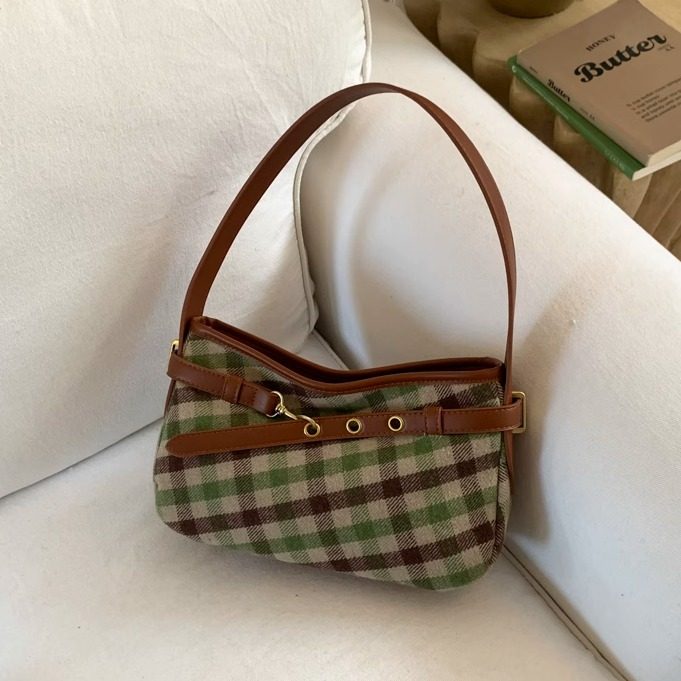 文艺复古风格子包包女2025新款潮时尚洋气小托特包百搭单肩通勤包,淘宝优惠券,粉丝福利购,淘宝优惠卷