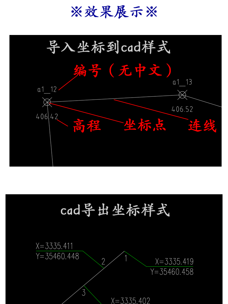 代统计面积统计长度周长/dat坐标excel坐标编号高程导入cad展点 - 图1