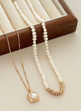 S925银金色碎银子天然珍珠项链女小众设计时尚精致颈链网红锁骨链