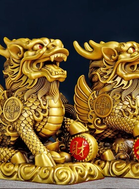 宏图好运铜麒麟摆件一对