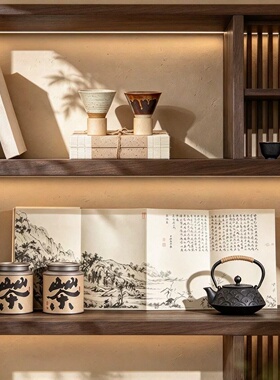 新中式禅意宋韵客厅茶室展示架