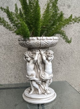 欧式天使大花盆摆件复古做旧民宿阳台布景装饰罗马柱人物园艺摆设