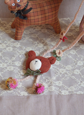 2017年秋冬新款日系森女系 手工布艺小物件 可爱小熊头项链毛衣链